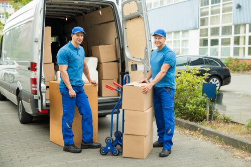 Packed boxes and furniture in a removal truck